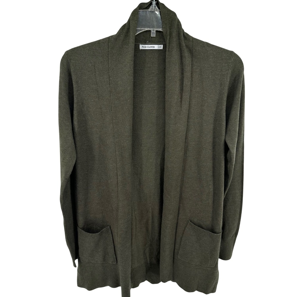 Pink Clover Stitch Fix Olive Green Shawl Collar Open Front Cardigan XS‎ 51793ST
